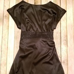 Cap Sleeve Black Dress with Sequin Waist